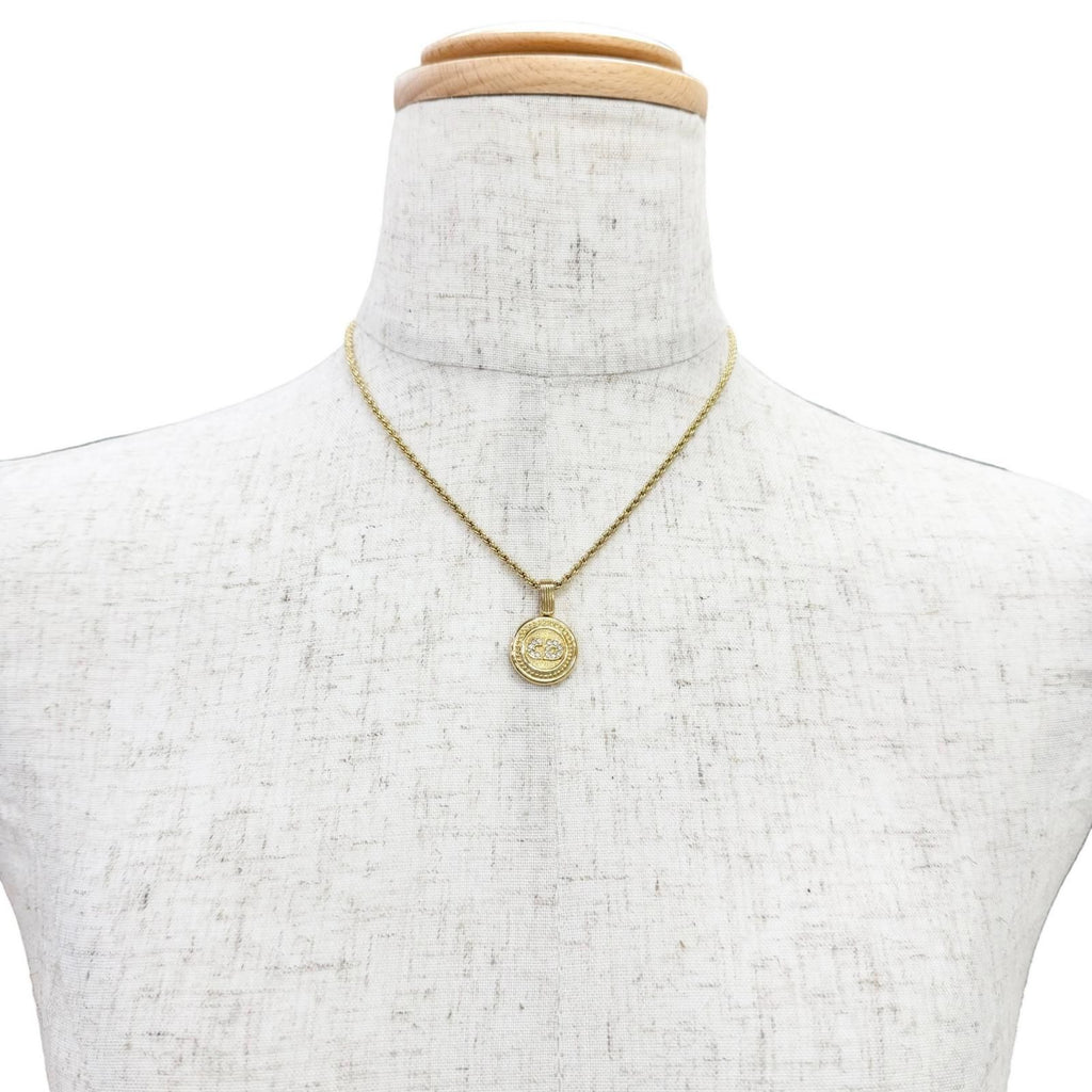 Dior Vintage CD Logo Rhinestone Coin Motif Necklace Gold