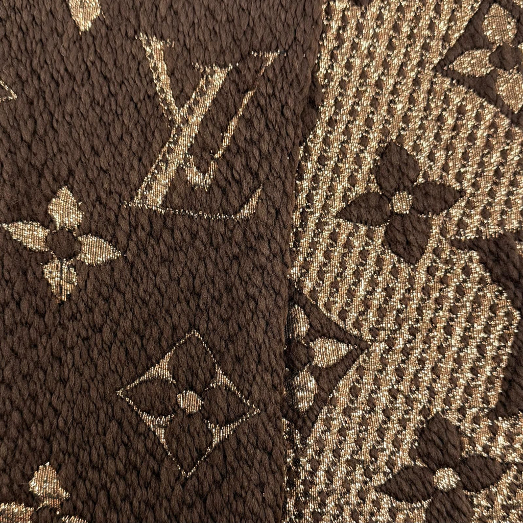 Louis Vuitton Echarpe Logo Mania Shine Wool Silk Brown Monogram Scarf