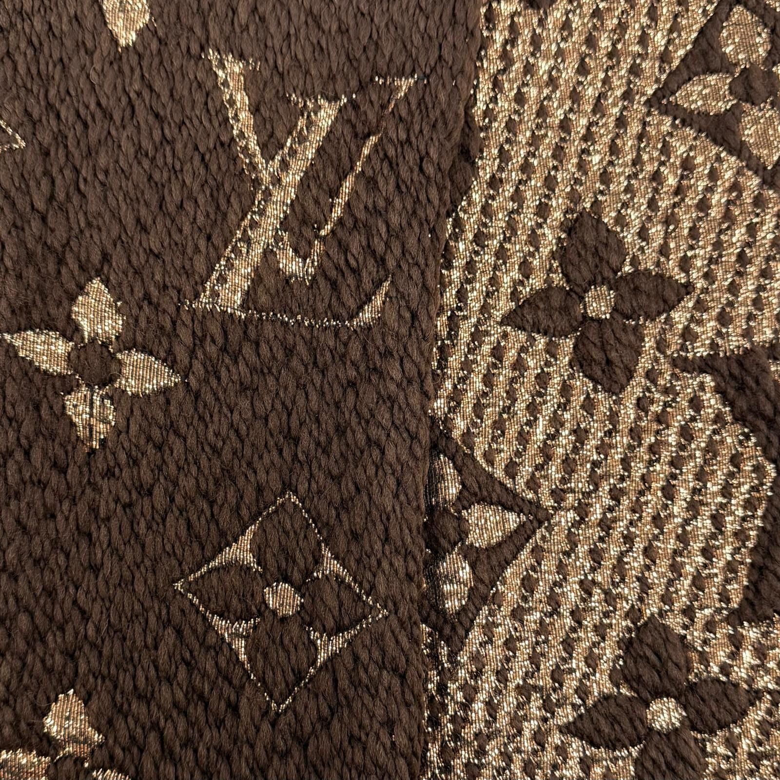Louis Vuitton Echarpe Logo Mania Shine Wool Silk Brown Monogram Scarf