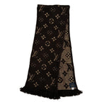 Louis Vuitton Echarpe Logo Mania Shine Wool Silk Brown Monogram Scarf