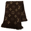Louis Vuitton Echarpe Logo Mania Shine Wool Silk Brown Monogram Scarf