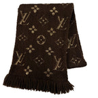 Louis Vuitton Echarpe Logo Mania Shine Wool Silk Brown Monogram Scarf