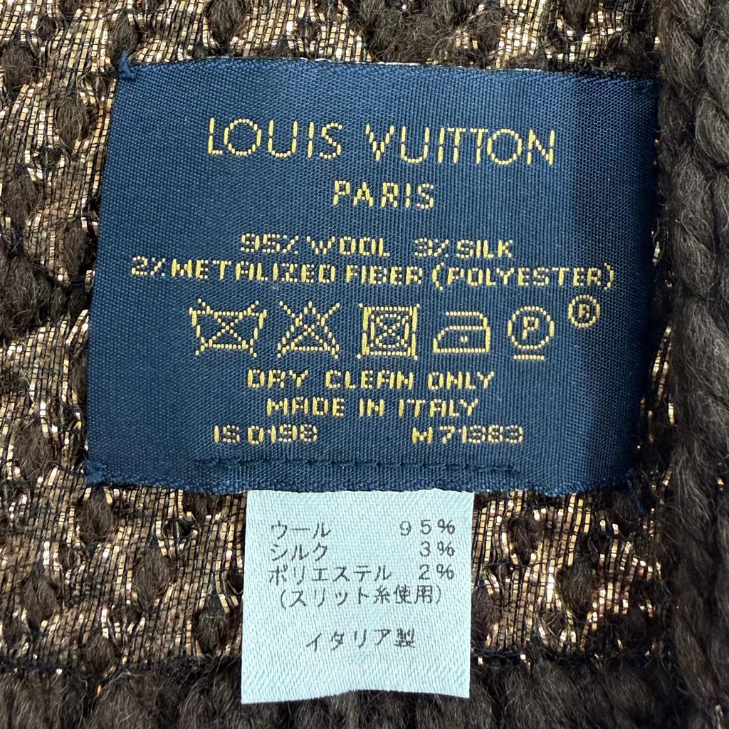 Louis Vuitton Echarpe Logo Mania Shine Wool Silk Brown Monogram Scarf