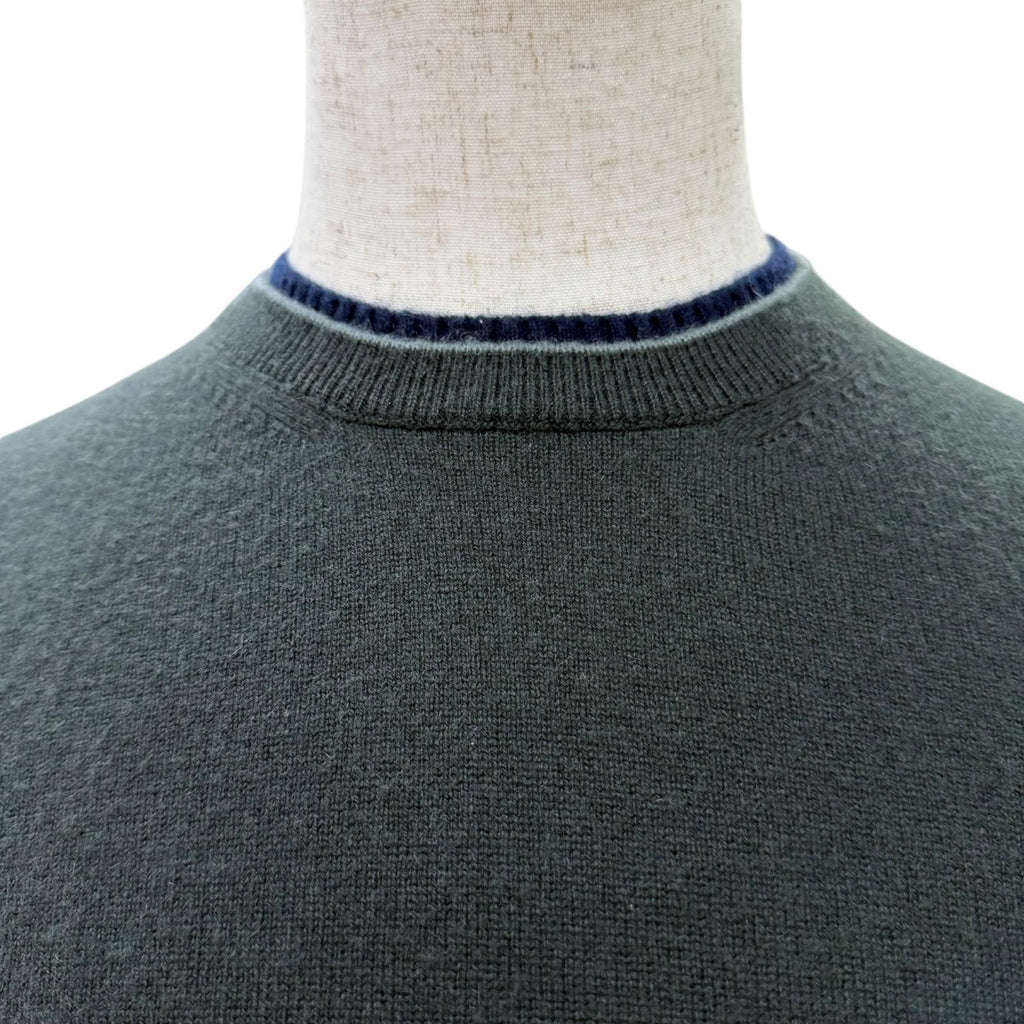 Hermes Cashmere Logo Embroidery Crew Neck Long Sleeve Knit Sweater Khaki Navy XS — view 2