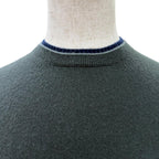 Hermes Cashmere Logo Embroidery Crew Neck Long Sleeve Knit Sweater Khaki Navy XS — view 2