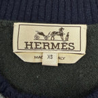 Hermes Cashmere Logo Embroidery Crew Neck Long Sleeve Knit Sweater Khaki Navy XS — view 6