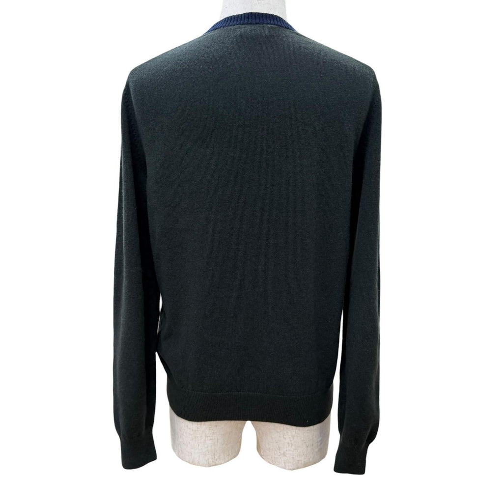Hermes Cashmere Logo Embroidery Crew Neck Long Sleeve Knit Sweater Khaki Navy XS — view 4