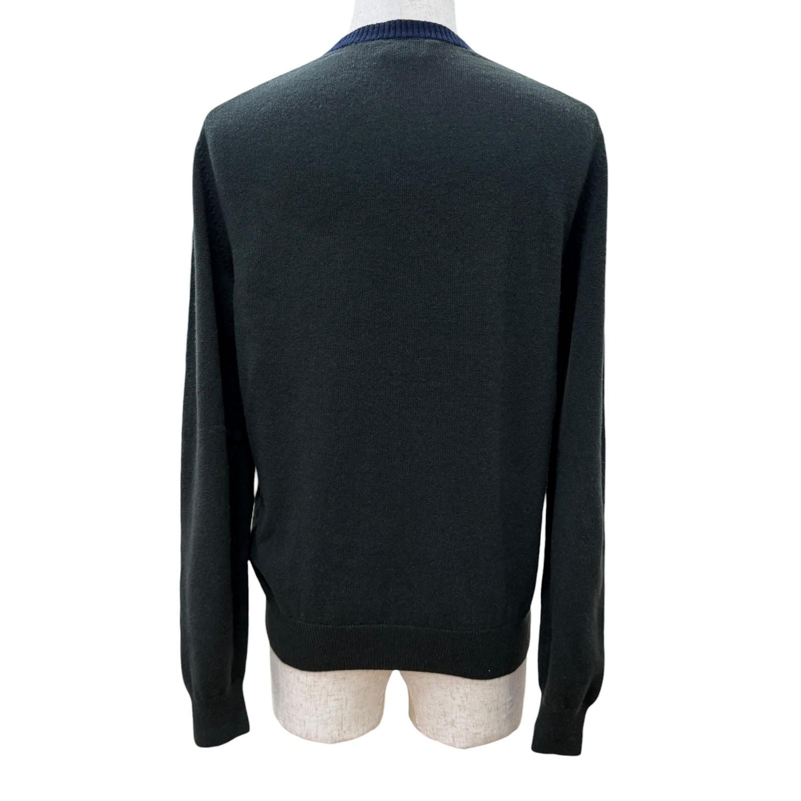 Hermes Cashmere Logo Embroidery Crew Neck Long Sleeve Knit Sweater Khaki Navy XS — view 4