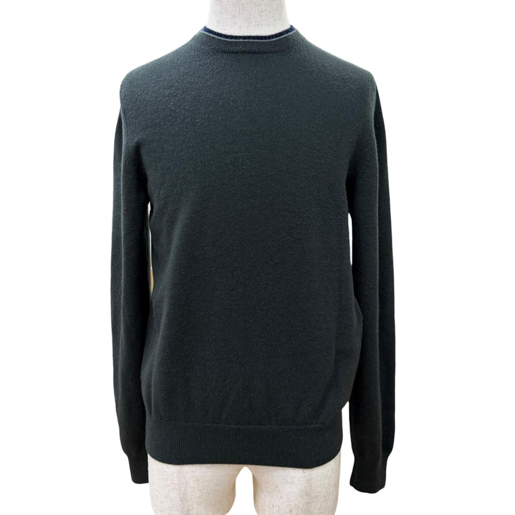 Hermes Cashmere Logo Embroidery Crew Neck Long Sleeve Knit Sweater Khaki Navy XS