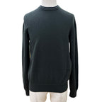 Hermes Cashmere Logo Embroidery Crew Neck Long Sleeve Knit Sweater Khaki Navy XS