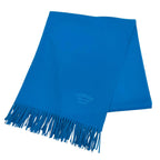 Hermes Cashmere Logo Embroidered Fringe Large Scarf Shawl Blue