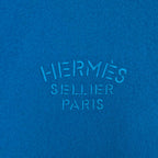 Hermes Cashmere Logo Embroidered Fringe Large Scarf Shawl Blue