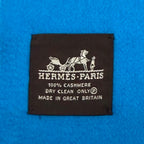 Hermes Cashmere Logo Embroidered Fringe Large Scarf Shawl Blue
