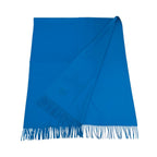 Hermes Cashmere Logo Embroidered Fringe Large Scarf Shawl Blue