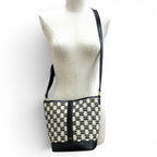 Celine Small Bucket Triomphe Canvas &calfskin Shoulder Bag Off White Black