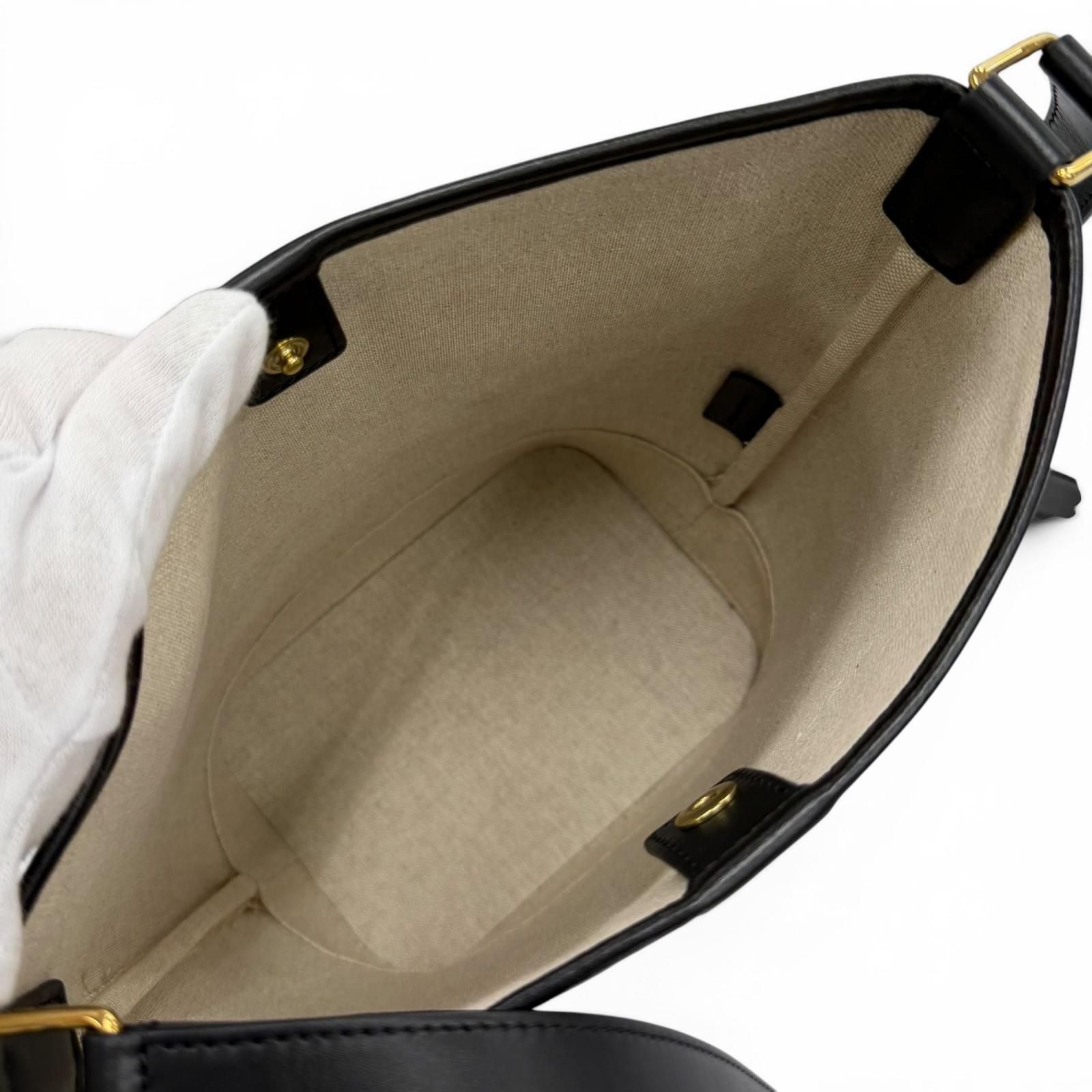 Celine Small Bucket Triomphe Canvas &calfskin Shoulder Bag Off White Black