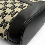 Celine Small Bucket Triomphe Canvas &calfskin Shoulder Bag Off White Black