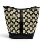 Celine Small Bucket Triomphe Canvas &calfskin Shoulder Bag Off White Black
