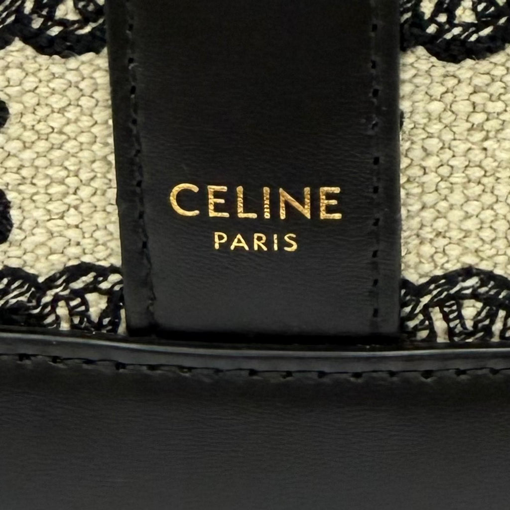 Celine Small Bucket Triomphe Canvas &calfskin Shoulder Bag Off White Black
