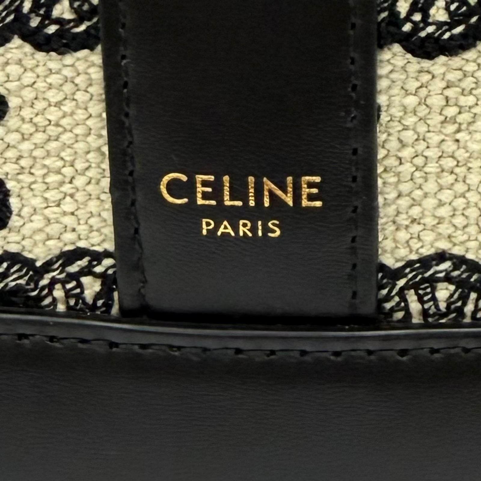 Celine Small Bucket Triomphe Canvas &calfskin Shoulder Bag Off White Black