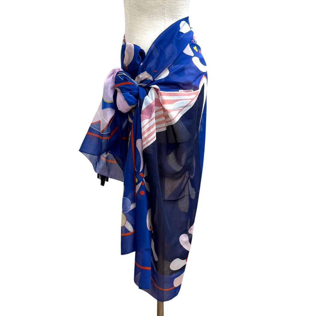 Chanel Cotton Silk Blend CC Logo Floral Pattern Large Pareo Blue Skirt — view 4