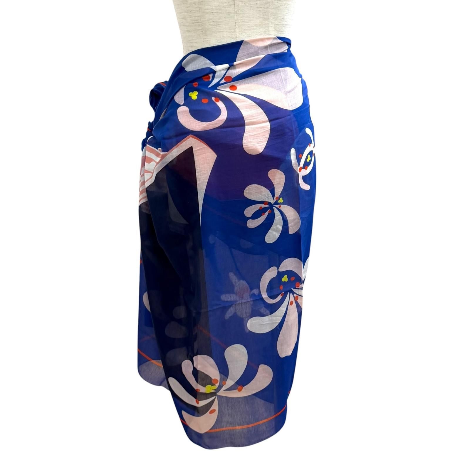 Chanel Cotton Silk Blend CC Logo Floral Pattern Large Pareo Blue Skirt — view 5