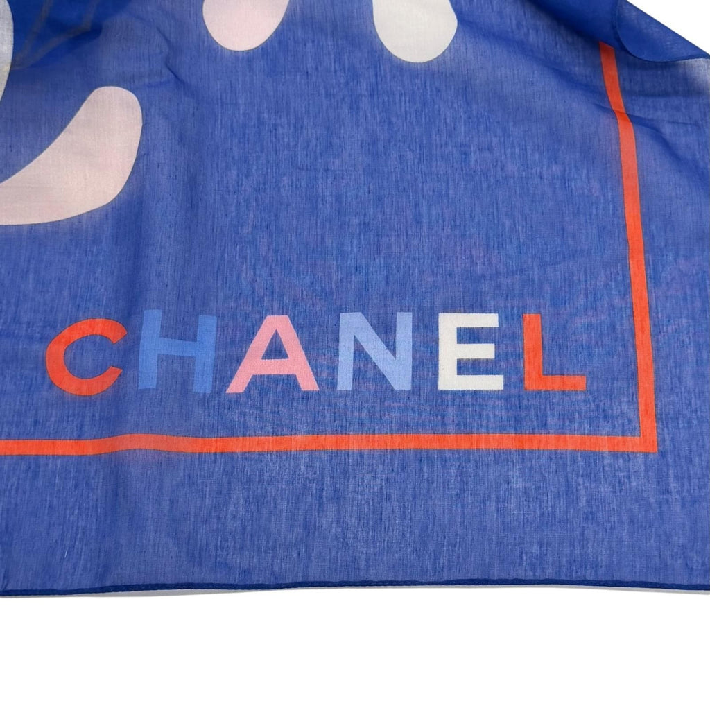 Chanel Cotton Silk Blend CC Logo Floral Pattern Large Pareo Blue Skirt — view 6