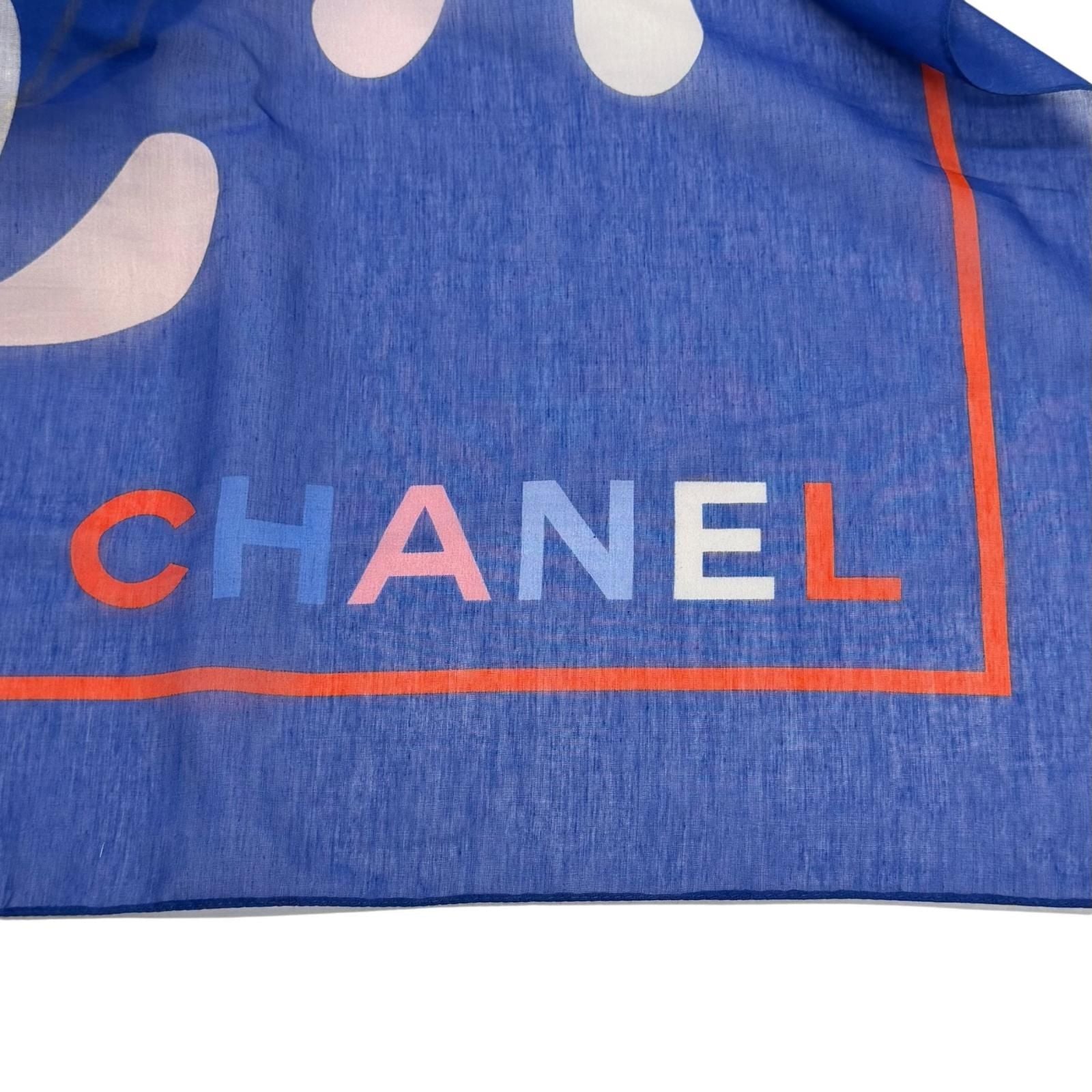 Chanel Cotton Silk Blend CC Logo Floral Pattern Large Pareo Blue Skirt — view 6