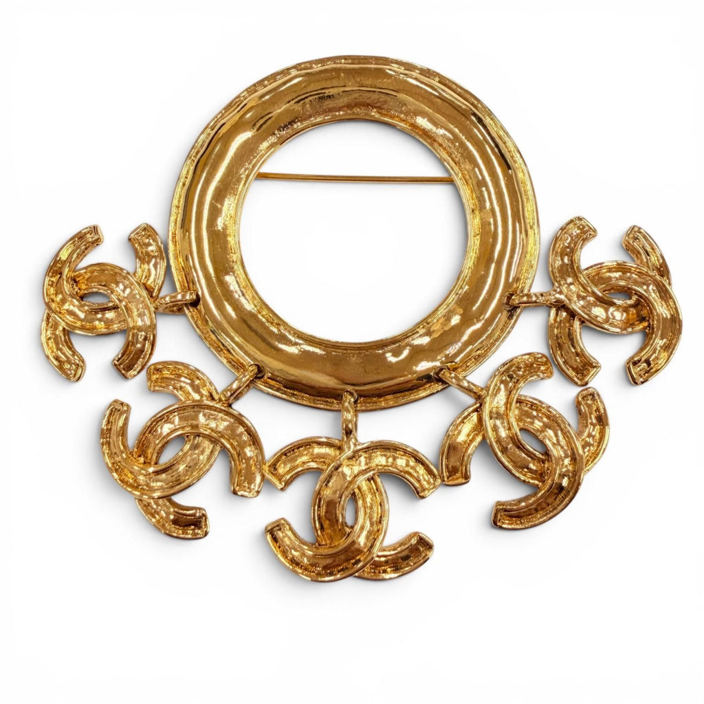 Chanel Vintage 5 CC Logo Circle Swing Brooch Gold French
