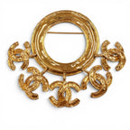 Chanel Vintage 5 CC Logo Circle Swing Brooch Gold French
