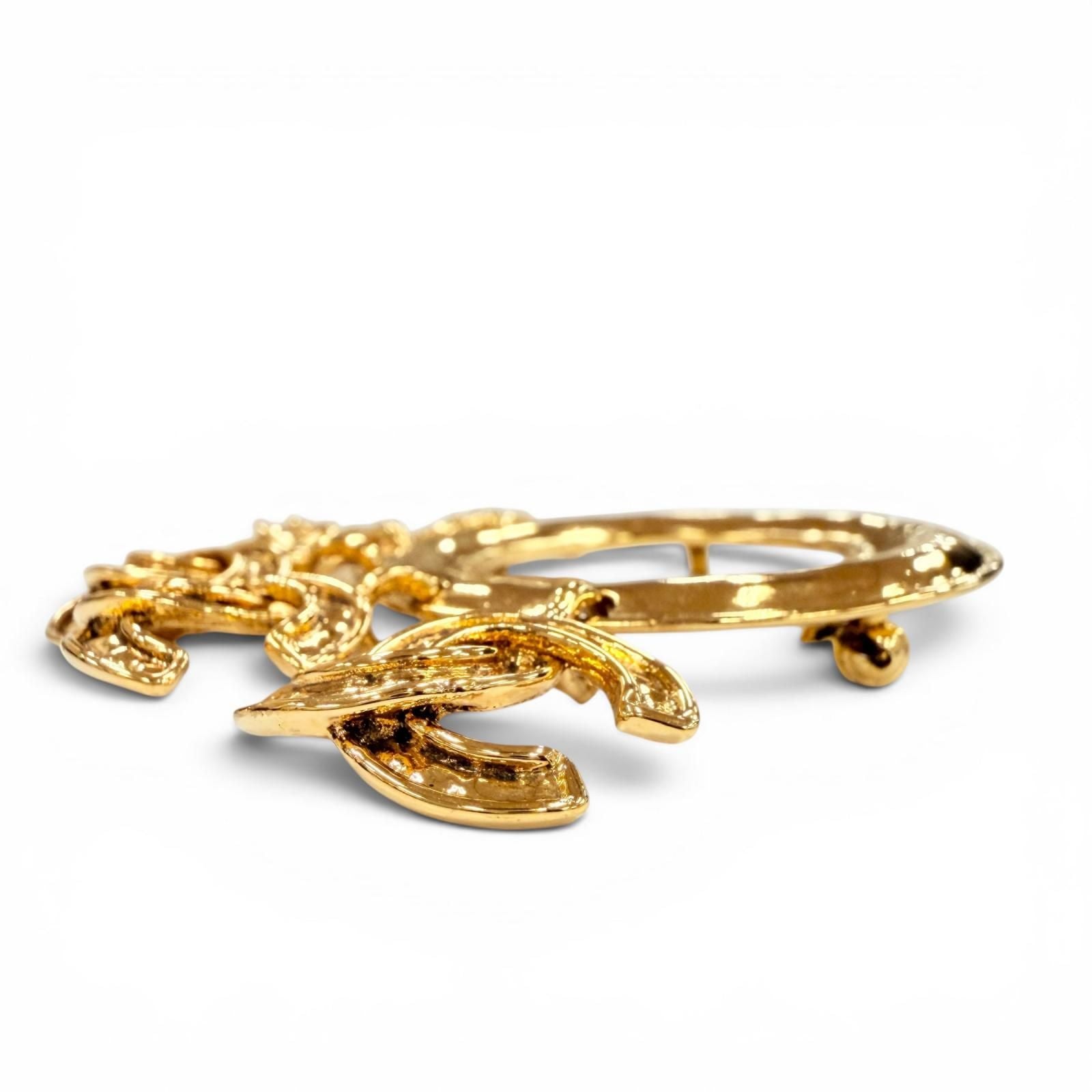 Chanel Vintage 5 CC Logo Circle Swing Brooch Gold French