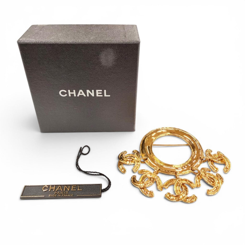 Chanel Vintage 5 CC Logo Circle Swing Brooch Gold French