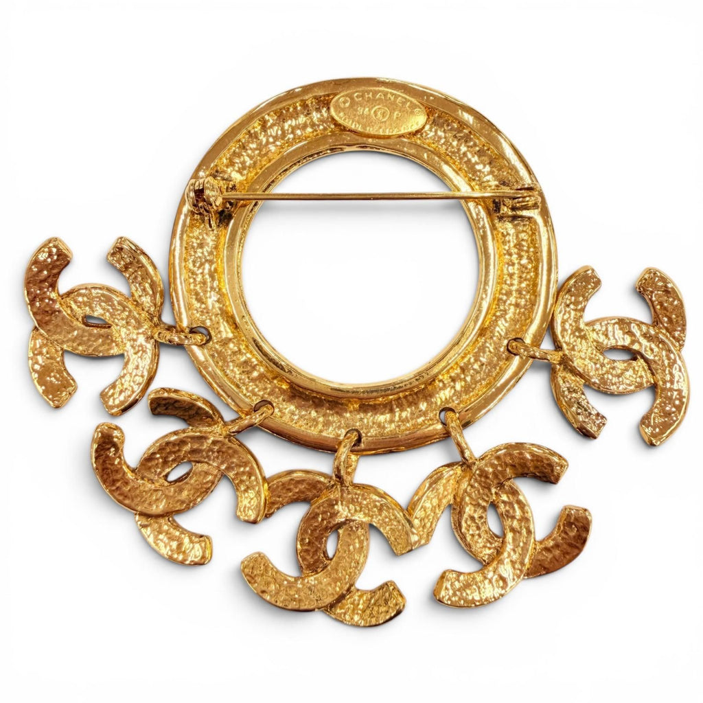 Chanel Vintage 5 CC Logo Circle Swing Brooch Gold French