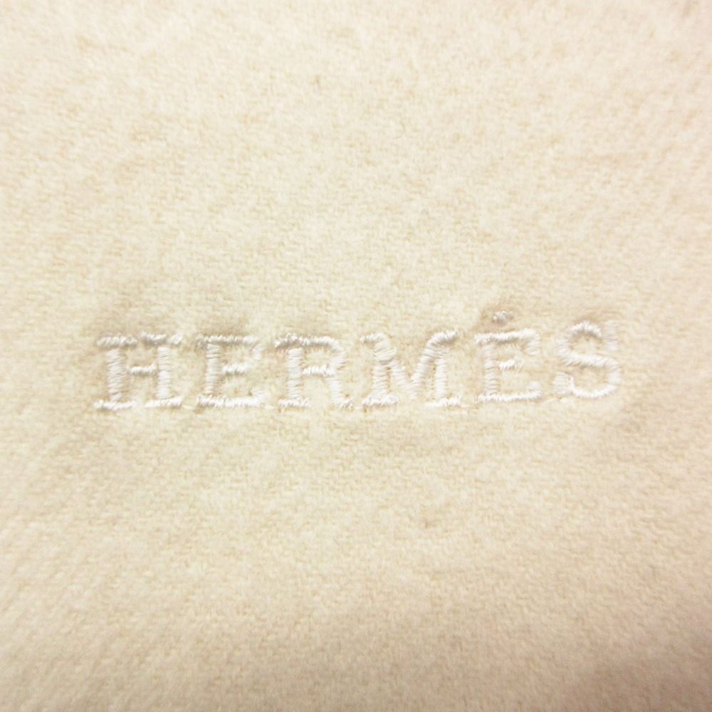 Hermes Scarf Cashmere Large Shawl Fringe Cream