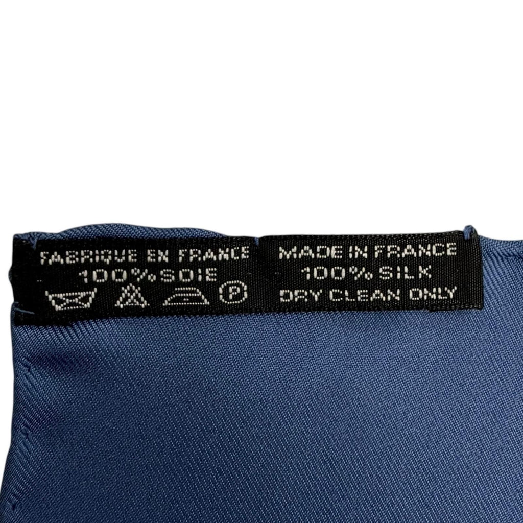 Hermes 100% Silk Petit Carre 45 Gavroche All Over Pattern Scarf Navy Yellow