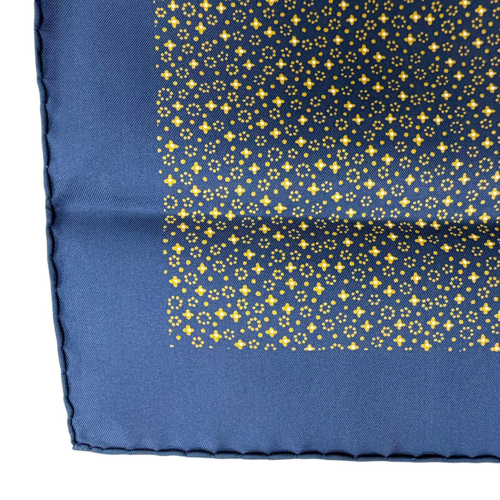 Hermes 100% Silk Petit Carre 45 Gavroche All Over Pattern Scarf Navy Yellow