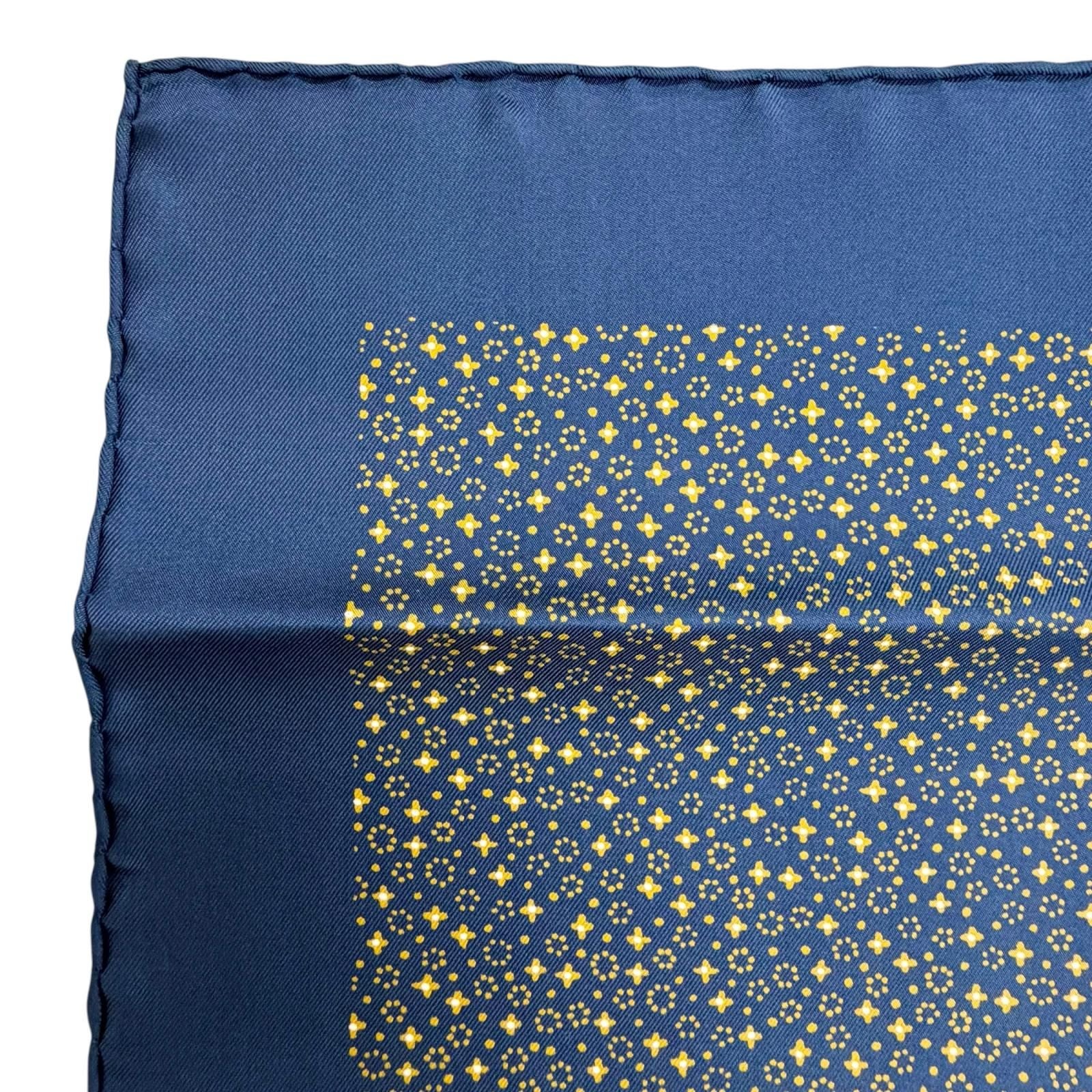Hermes 100% Silk Petit Carre 45 Gavroche All Over Pattern Scarf Navy Yellow