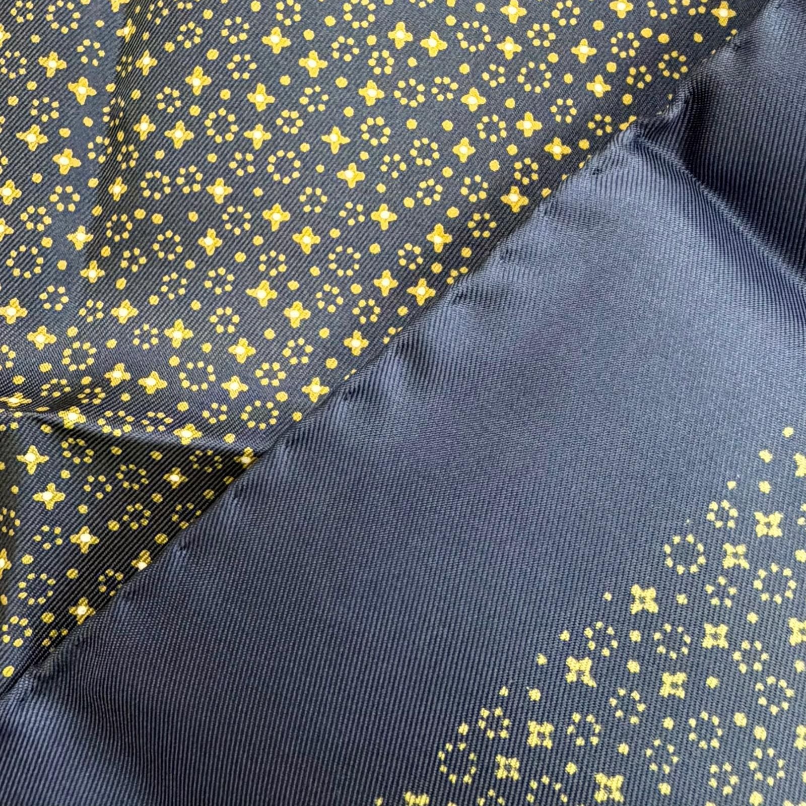 Hermes 100% Silk Petit Carre 45 Gavroche All Over Pattern Scarf Navy Yellow
