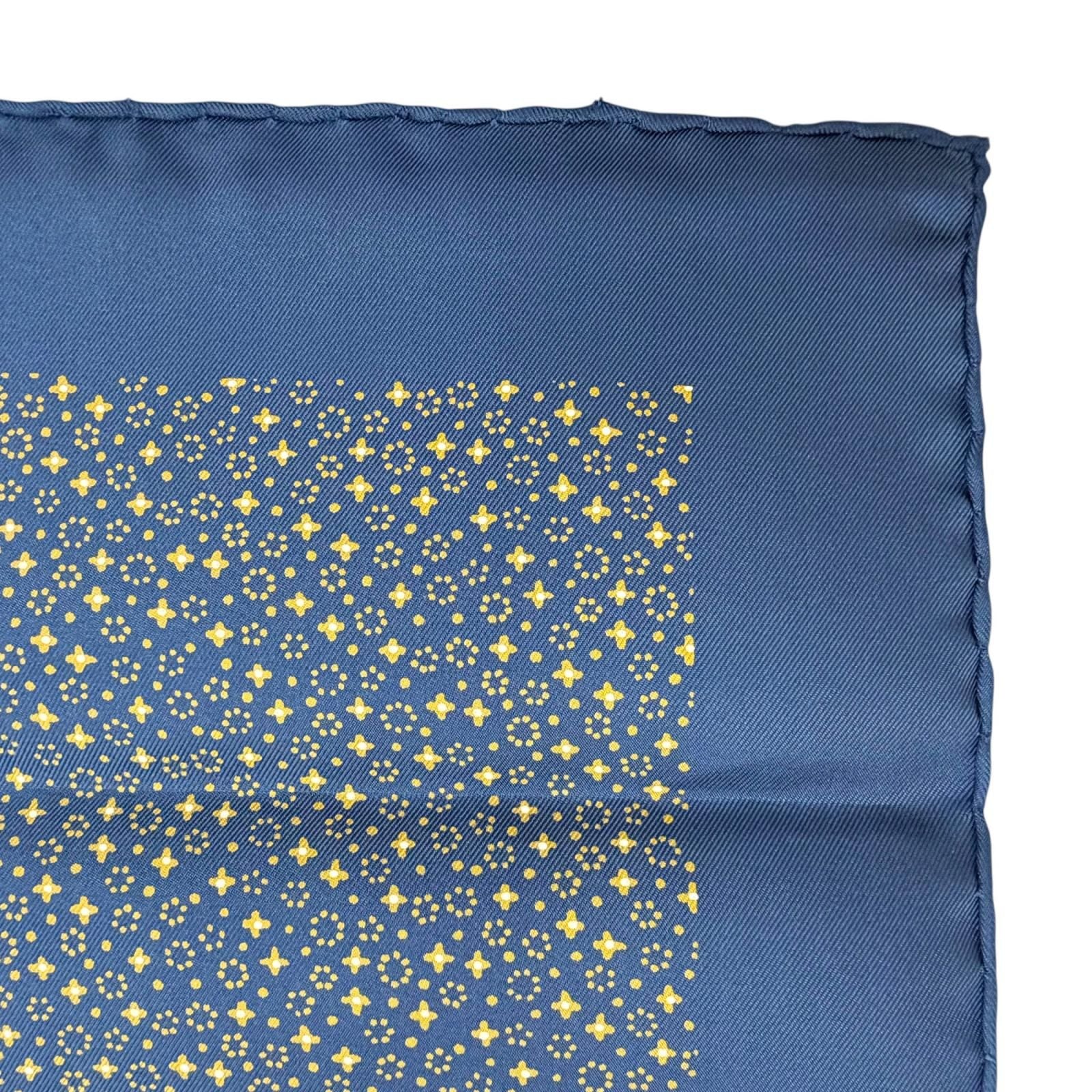 Hermes 100% Silk Petit Carre 45 Gavroche All Over Pattern Scarf Navy Yellow