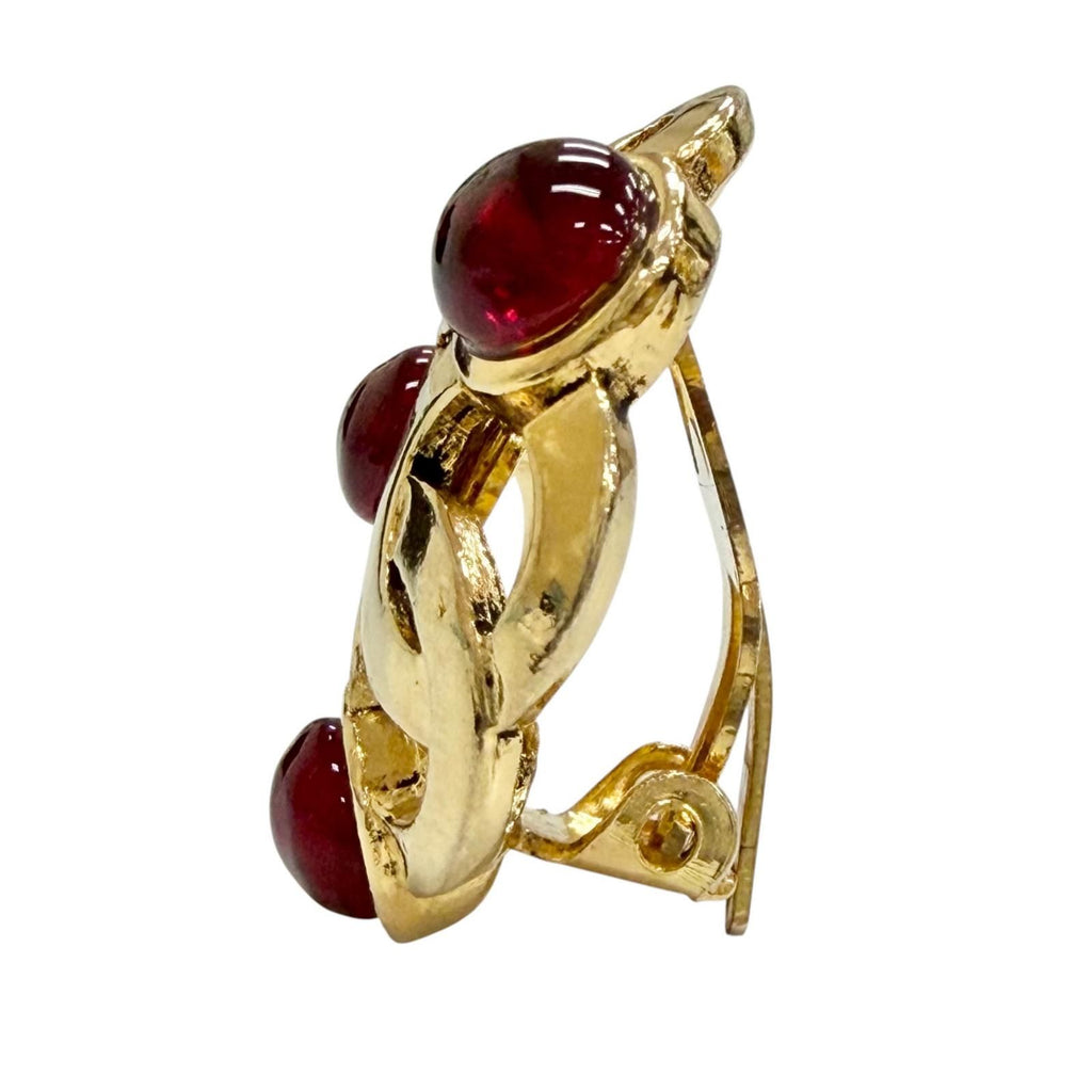 Chanel Vintage 25 Gripoix CC Logo Earrings Gold Red French