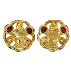 Chanel Vintage 25 Gripoix CC Logo Earrings Gold Red French