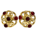 Chanel Vintage 25 Gripoix CC Logo Earrings Gold Red French