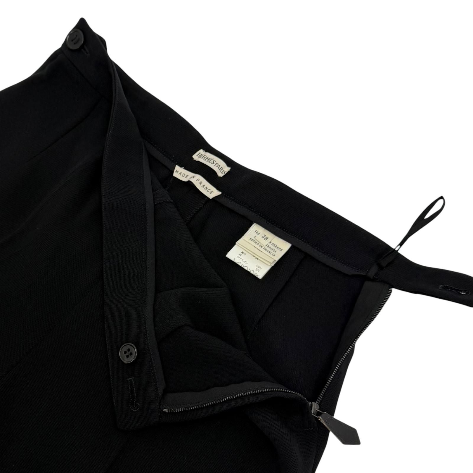 Hermes Vintage Wool Martin Margiela Era Logo Button Pleated Pants Black 38 — view 4