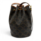 Celine Triomphe Small Drawstring Shoulder Bag Canvas Tan with Protective