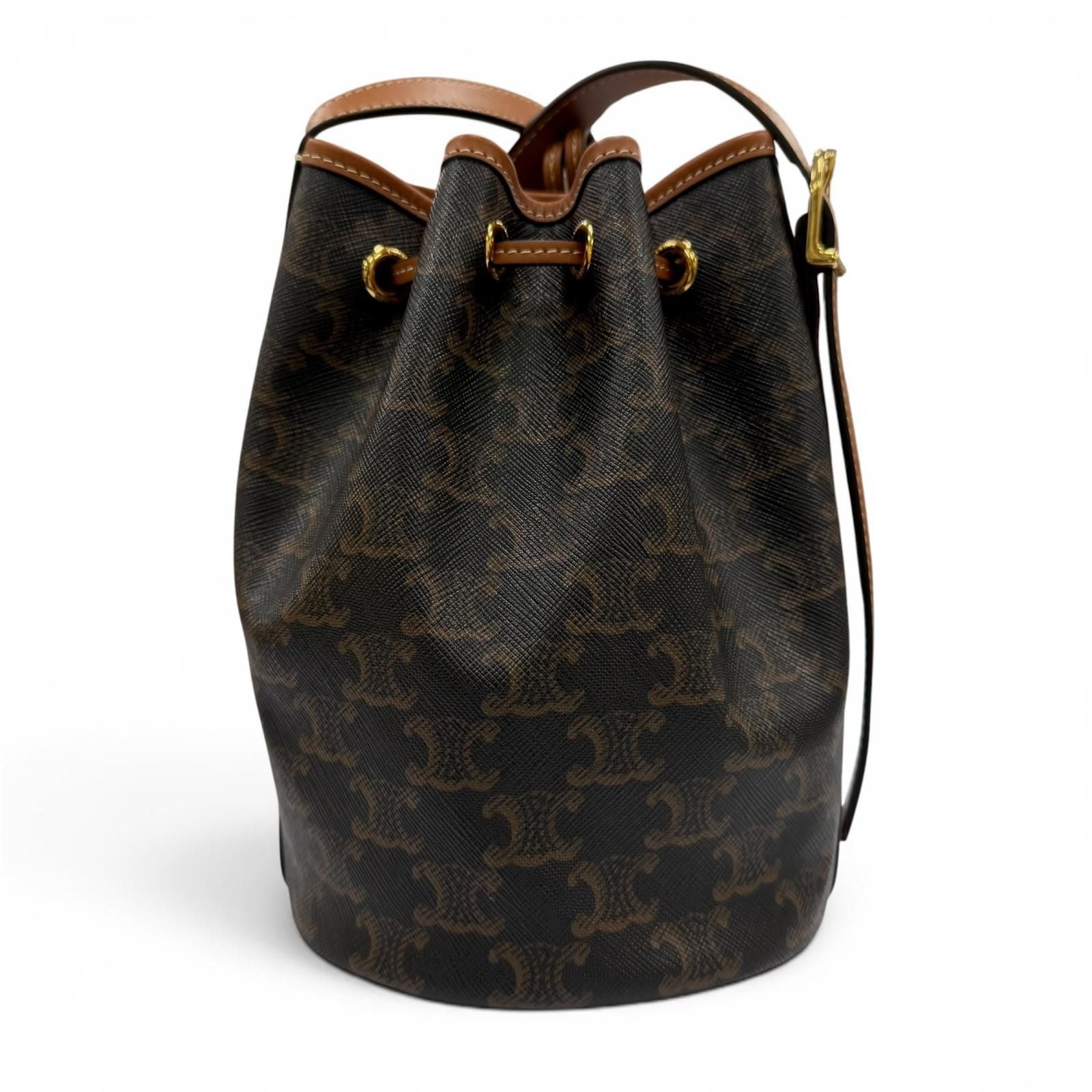 Celine Triomphe Small Drawstring Shoulder Bag Canvas Tan with Protective
