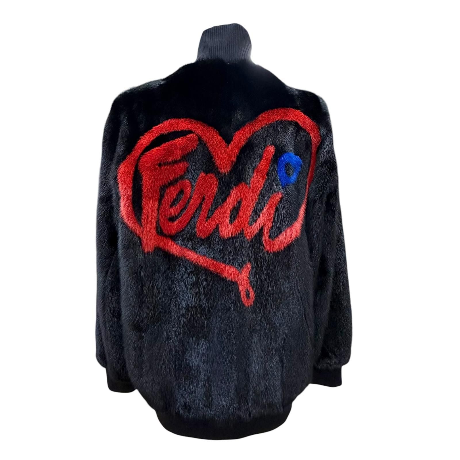 Fendi FF Logo Heart Motif Mink Zip Jacket Black 38 — view 4