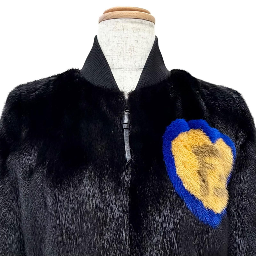 Fendi FF Logo Heart Motif Mink Zip Jacket Black 38 — view 2