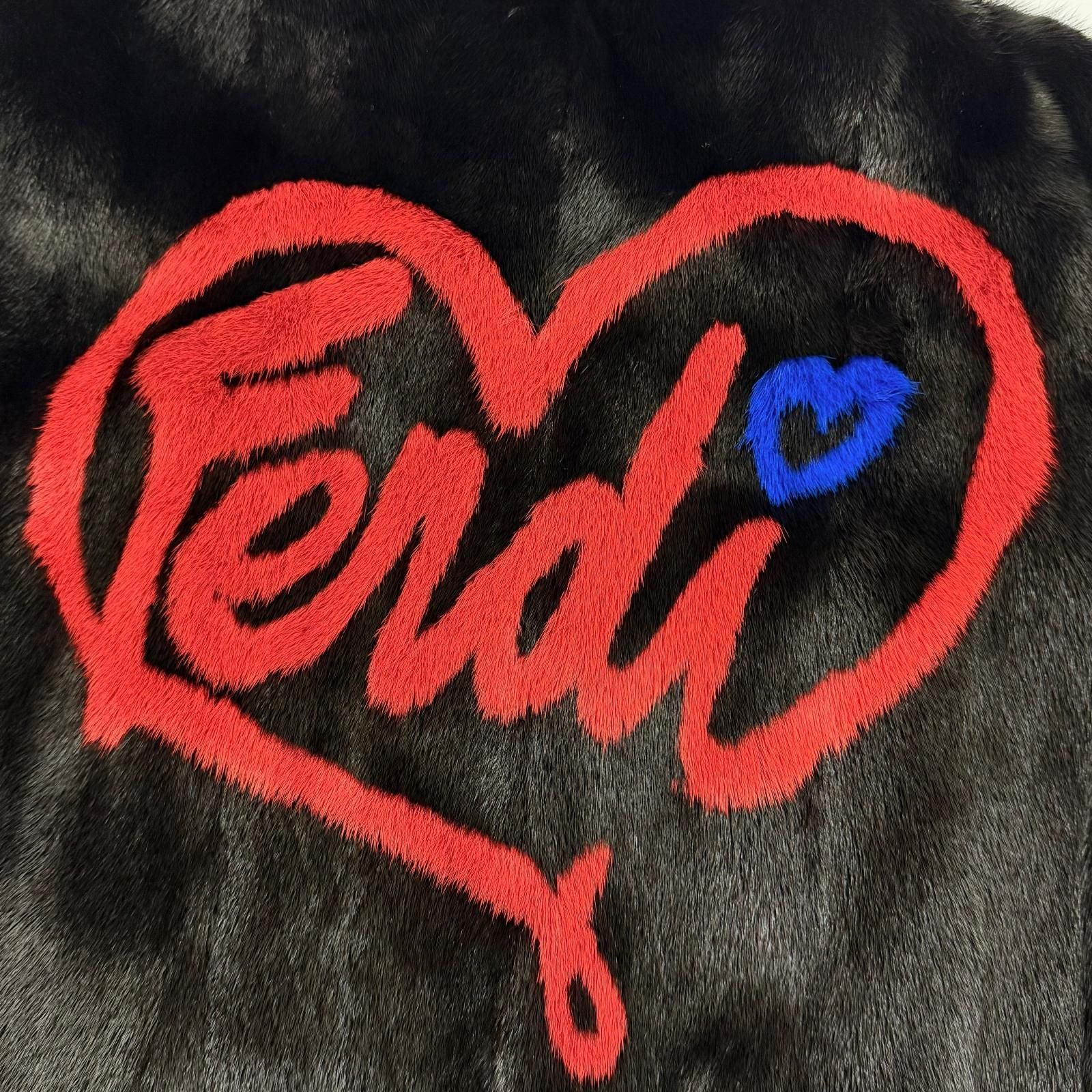 Fendi FF Logo Heart Motif Mink Zip Jacket Black 38 — view 7
