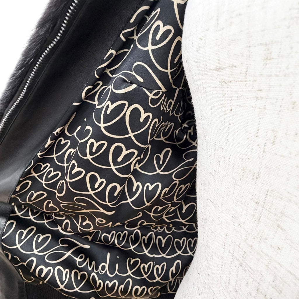 Fendi FF Logo Heart Motif Mink Zip Jacket Black 38 — view 5