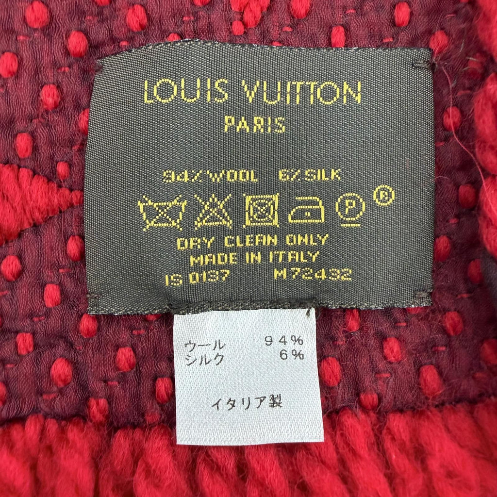 Louis Vuitton Echarpe Logo Mania Wool Silk Ruby Monogram Scarf